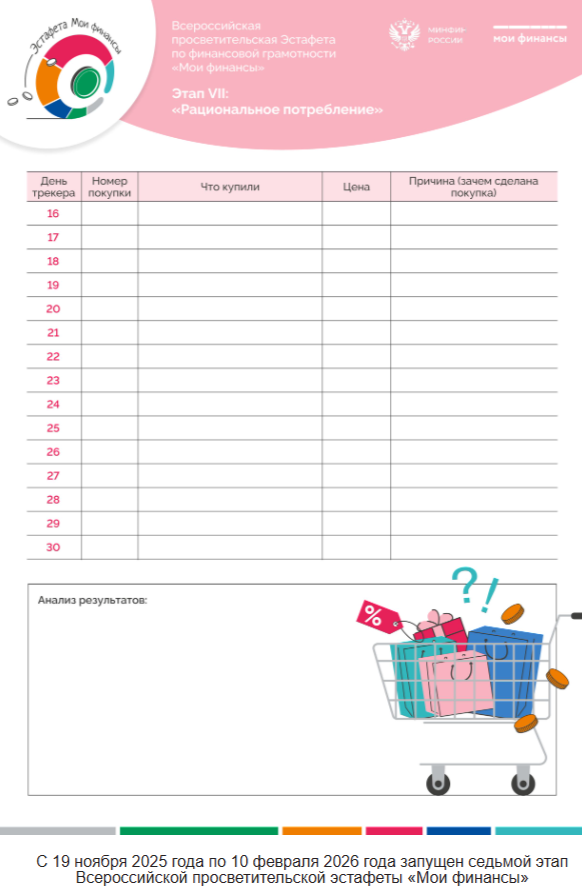 С 19 ноября 2025 года по 10 февраля 2026 года запущен седьмой этап Всероссийской просветительской эстафеты «Мои финансы»