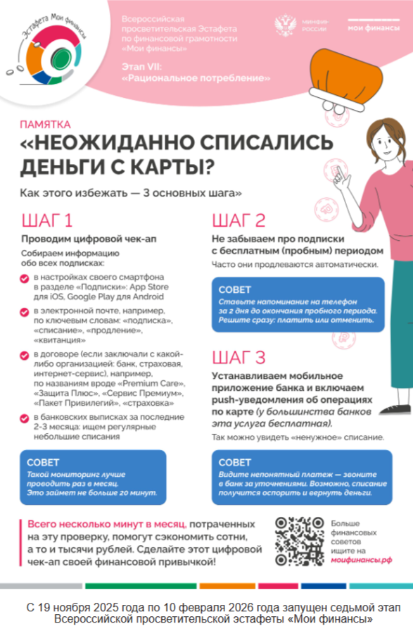 С 19 ноября 2025 года по 10 февраля 2026 года запущен седьмой этап Всероссийской просветительской эстафеты «Мои финансы»